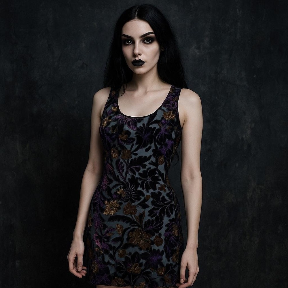 ABS Dress Collection Burnout Velvet‎ Floral Sheer Overlay Slip Dress Size 8
